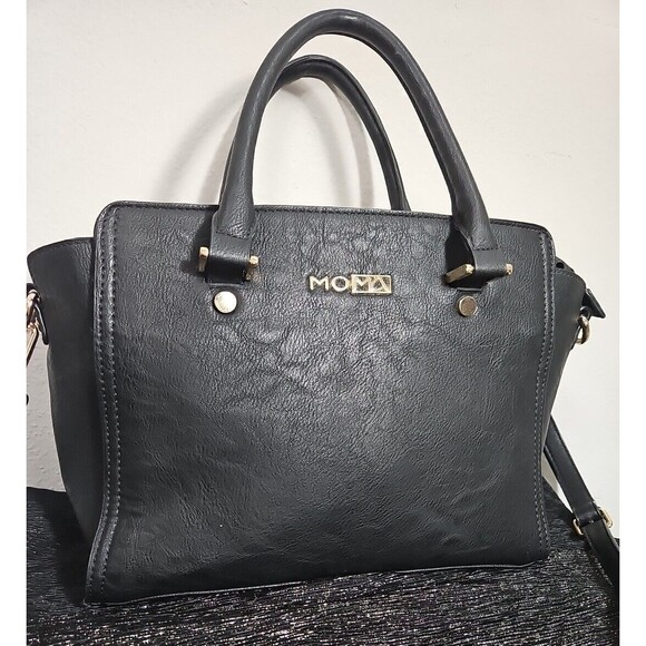 Black Handbag Woman MoMa, Zipper And Strips Bag - Picture 1 of 11